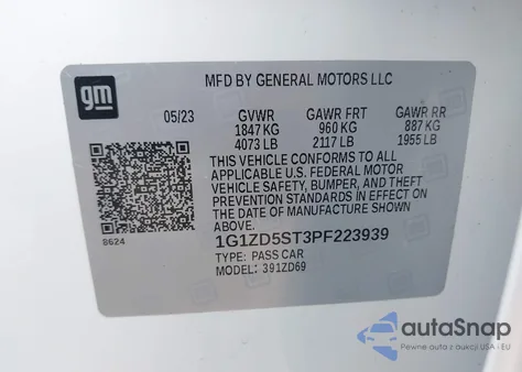 2023 Chevrolet Malibu Fwd 1Lt z USA, uszkodzony, nr VIN 1G1ZD5ST3PF223939